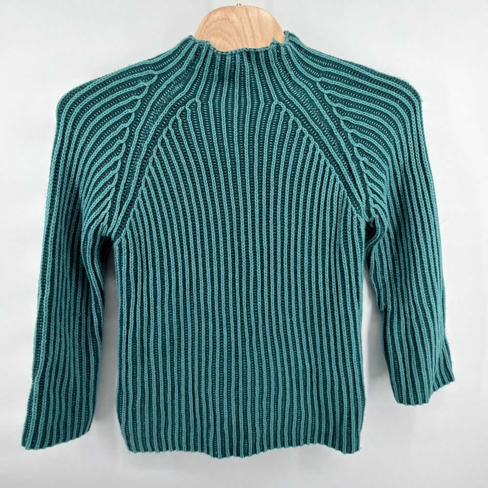 Kate & Sam Sweater Womens Large Teal Ribbed Knit Mock Neck Long Sleeve 2427